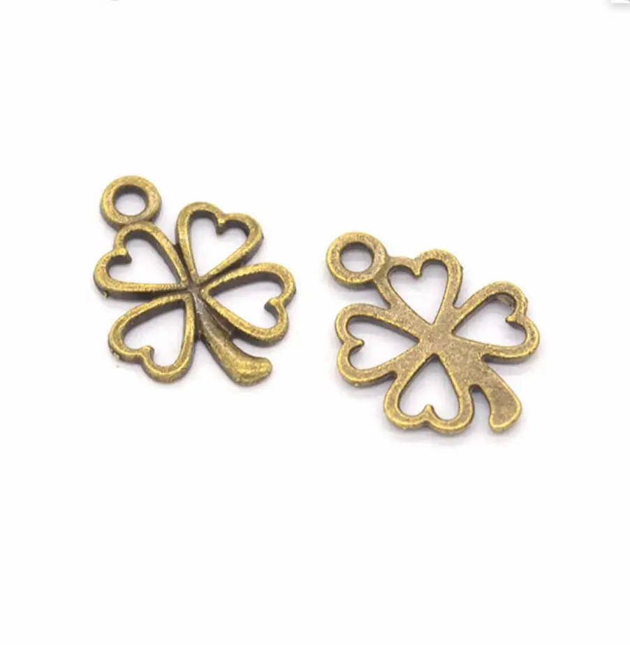 150pcs Charms Lucky Irish Four Leaf Clover 17x14mm Tibetan Bronze Silver Color Pendants Jewelry Making DIY Handmade Craft F0015