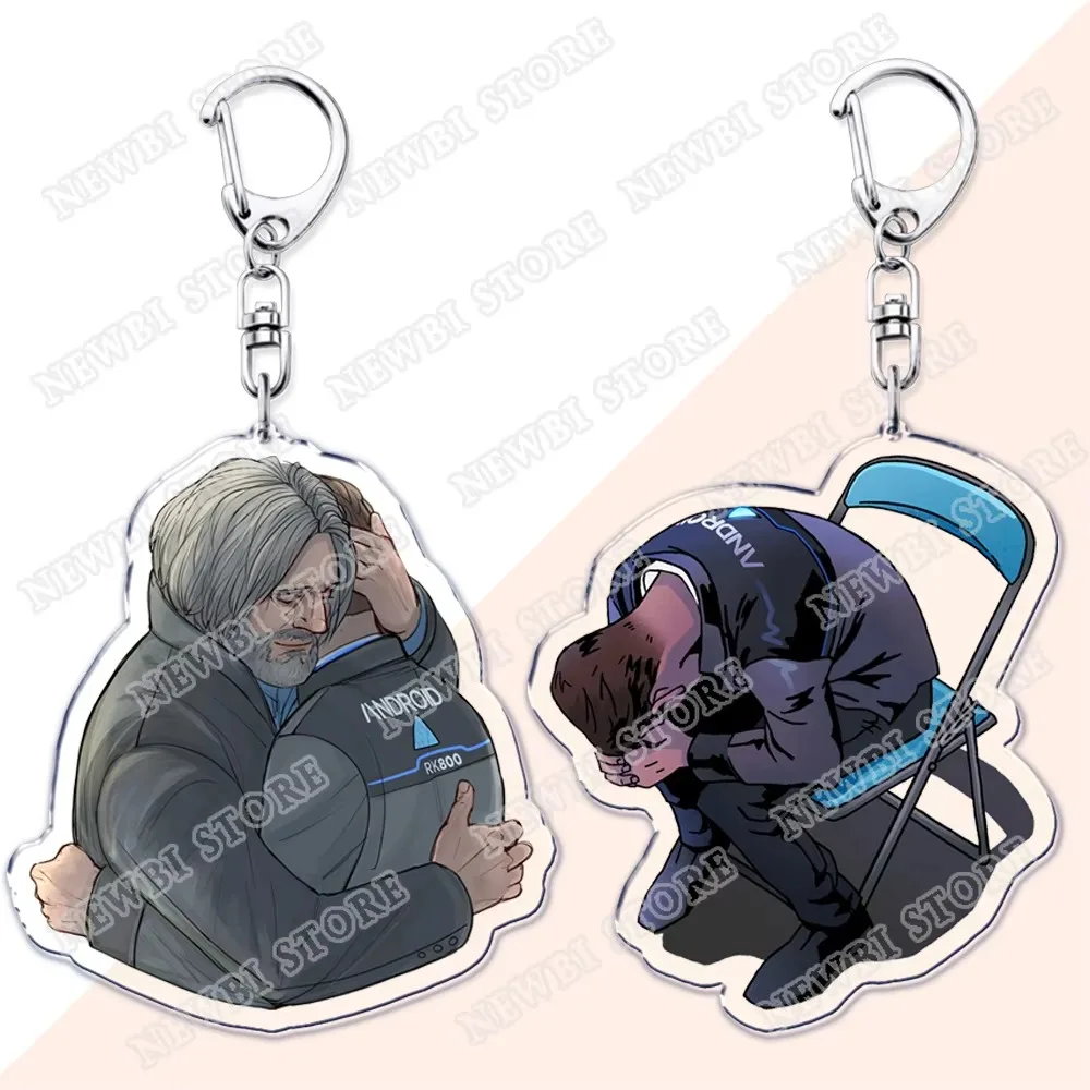 Popular Game Hank and Connor Hug Keychains for Accessories Bag Software Instability Key Chain Ring Gifts Gamer Friends Keyrings