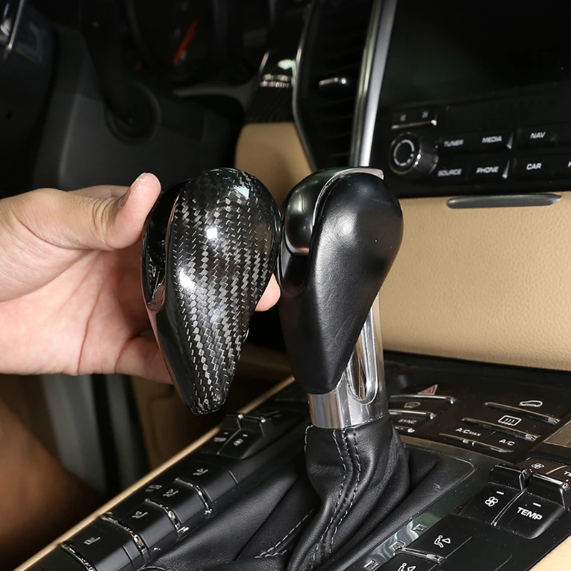 

Car Gear Lever Head Cover Sticker For Porsche Panamera 970 Macan Cayman Boxster 718 911 Real Carbon Fiber Interior Accessories