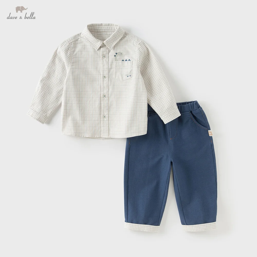 Dave Bella Children Autumn Spring Plaid Shirt Trousers Suits Boys Blouse+Pant 2Pcs Sets Casual Tracksuits Cloth DB3252509