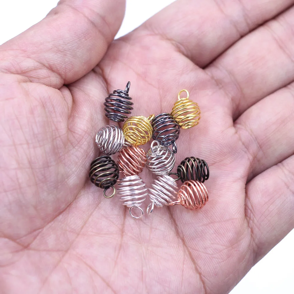 50Pcs Pendants Beads Cages Spring Spiral Lantern Mixed For Charm Necklaces Jewelry DIY Finding 9mm