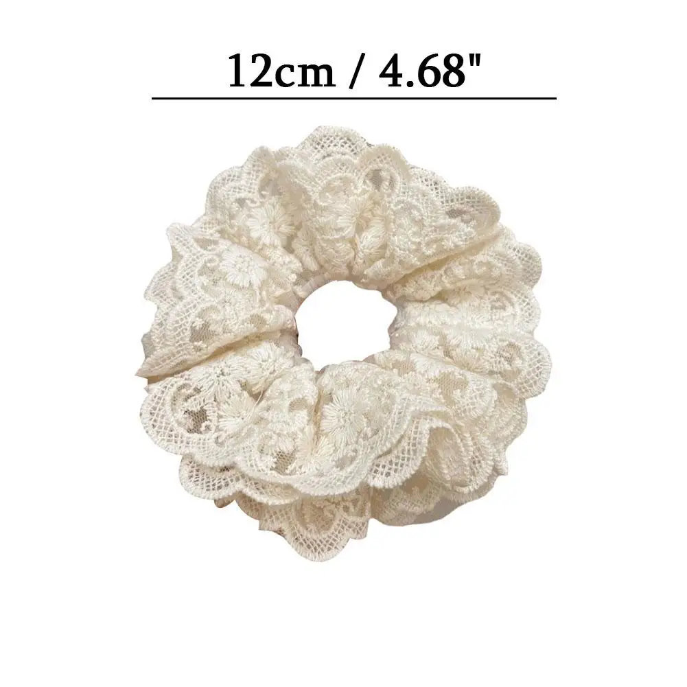 Lace Scrunchies Extra Large Size Double Layers White Color Hair Tie Sweet Elegant Elastic Hair Band Women Hair Accessories