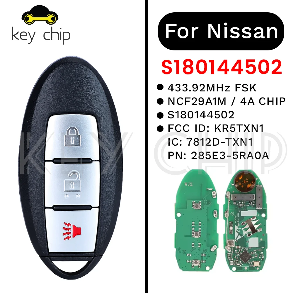 

S180144502 KR5TXN1 Смарт-ключ для Nissan Kicks S Rogue Sport 7812D-TXN1 285E3-5RA0A 433,92 МГц FSK NCF29A1M/HITAG AES/4A ЧИП