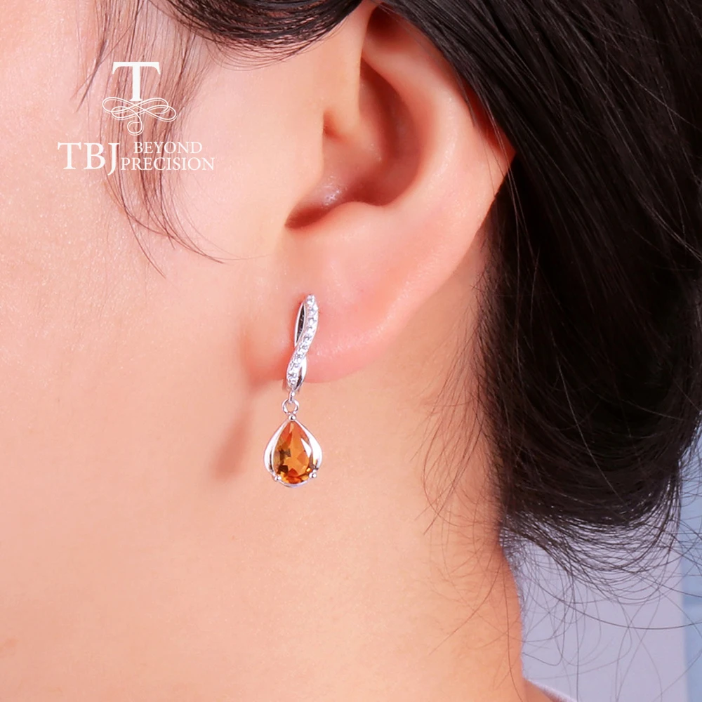 Trendy Clasp Drop Earring Natural Citrine Gemstone 925 Sterling Silver for women Birthday & Special Occasion Luxury  Jewelry TBJ