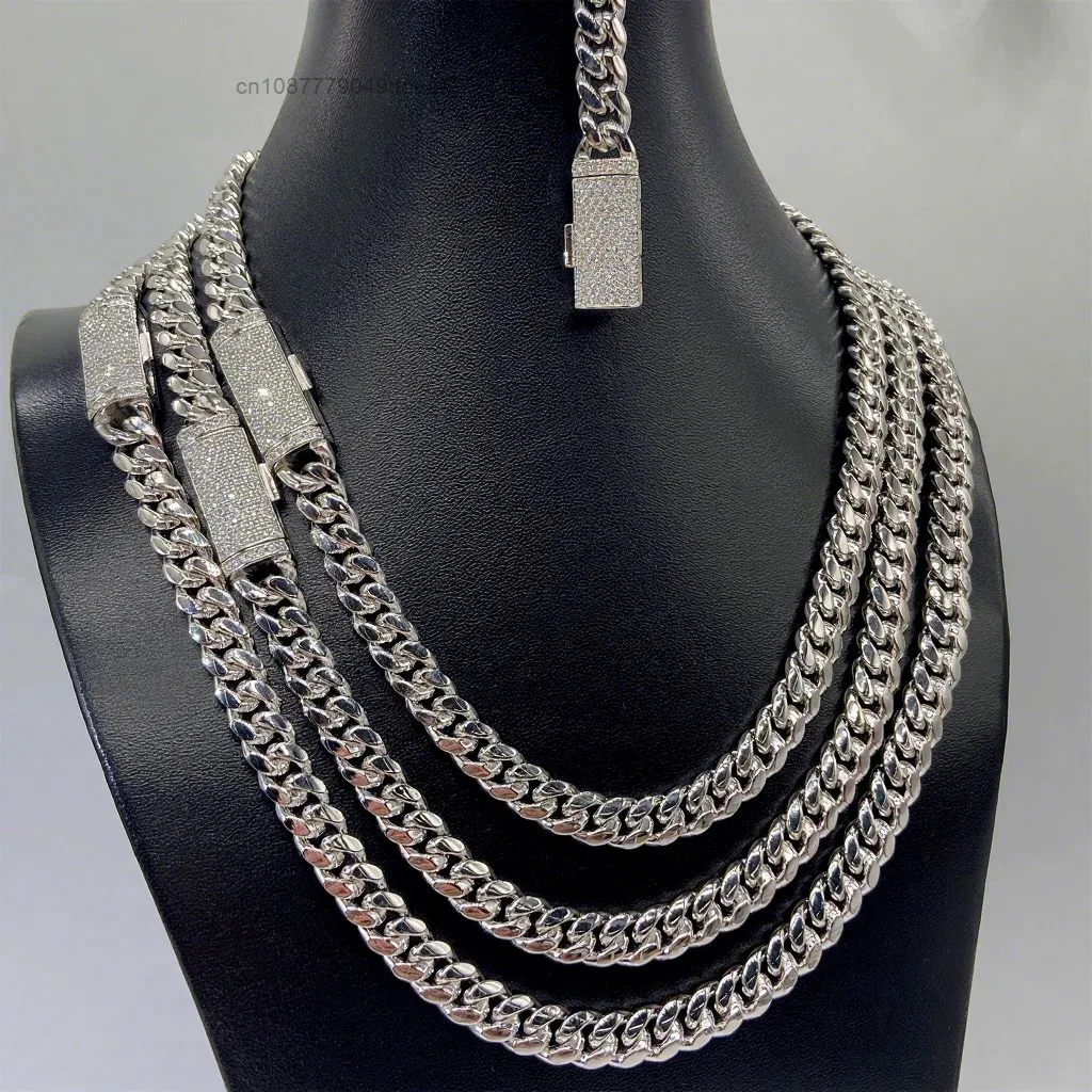 to Ready Ship 8mm 10mm 12mm 14mm 18mm Iced Out Hip Hop Moissanite Diamond 316L Stainless Steel Gold Plated Cuban Link Chain..