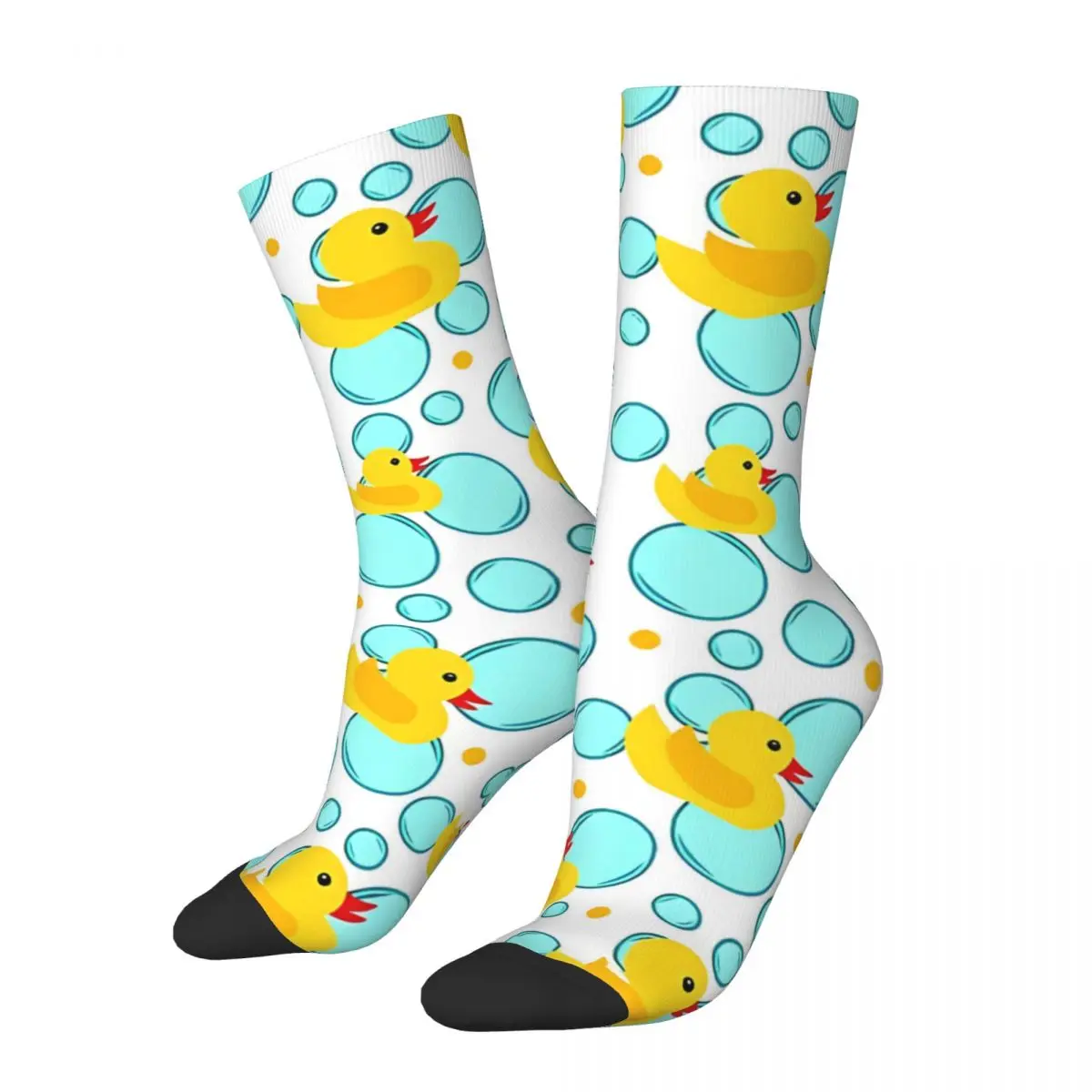 

Happy Men's Socks Yellow Rubber Ducks And Bubbles Bathtime Vintage Rubber Duck Hip Hop Casual Crew Sock Gift Pattern Printed