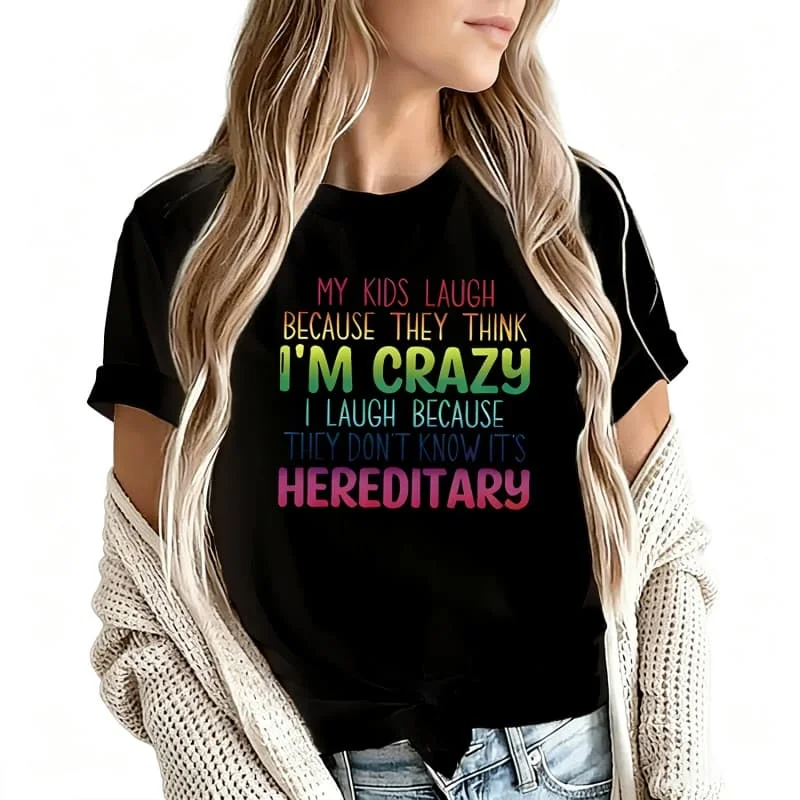 Se They Thinki'M Crazyi Laugh because Women's T-Shirt 100% Cotton Funny Graphic Short Sleeve Tee Novelty Shirt Casual Crew Neck Top S-5Xl
