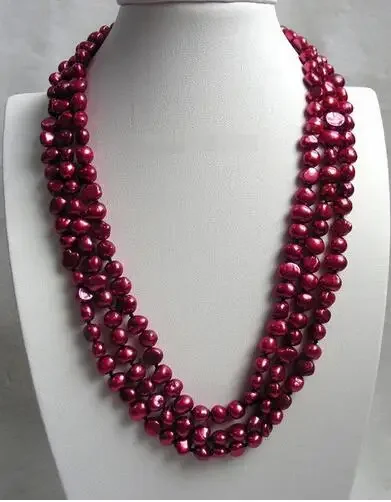 

baroque 3row red wine freshwater pearls necklace