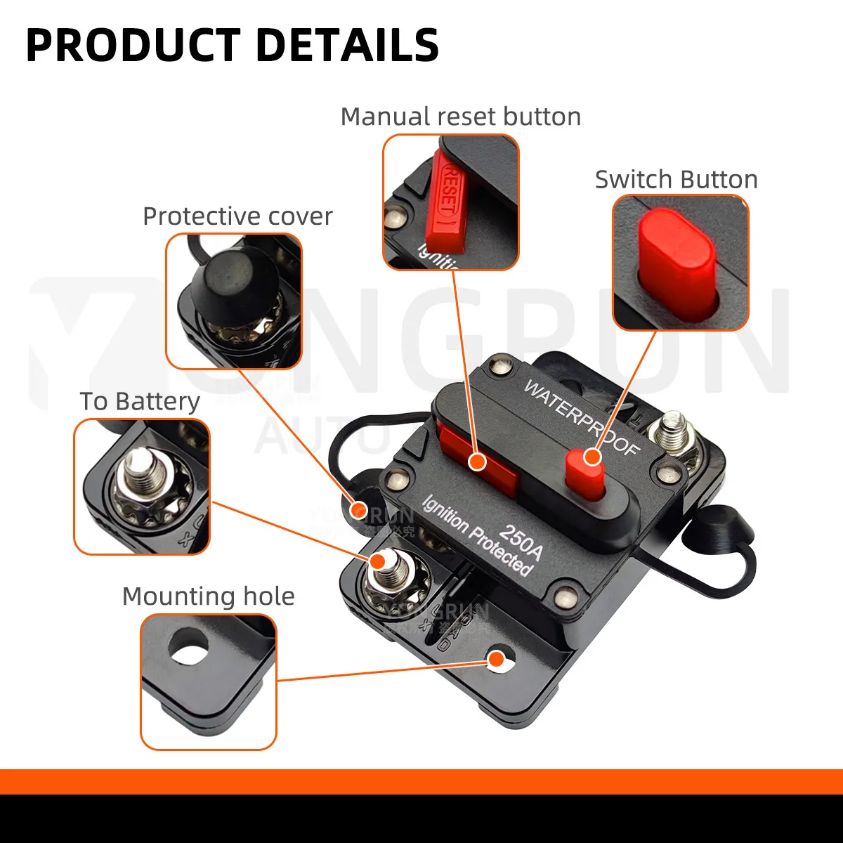 Interruttore automatico da 30A a 300A con ripristino manuale per sistema Audio per auto fusibile di ripristino dell\'interruttore marino impermeabile