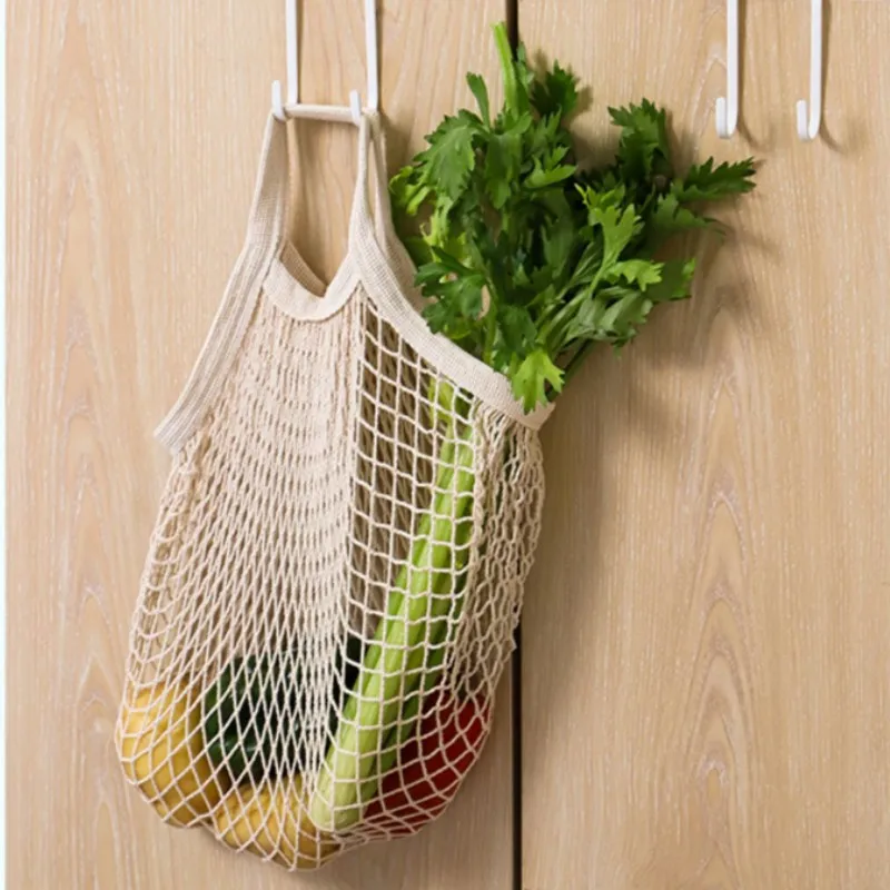 Portable Reusable Grocery Bags for Fruit Vegetable Bag Cotton Mesh String Organizer Handbag Short Handle Net Shopping Bags Tote