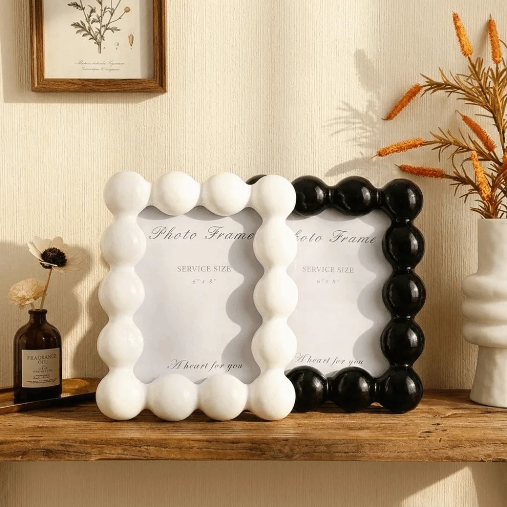 Modern 8 Inch Resin Photo Frame Exquisite Square Round Ball Border Frame Decorative Luxury Picture Display Frame Home Decor