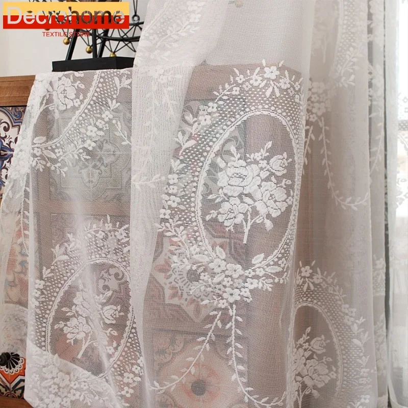 

French Romantic Embroidered Tulle Luxury Elegant Curtains for Living Room Bedroom Dining Retro Wedding Decoration Drapes 창문커텐