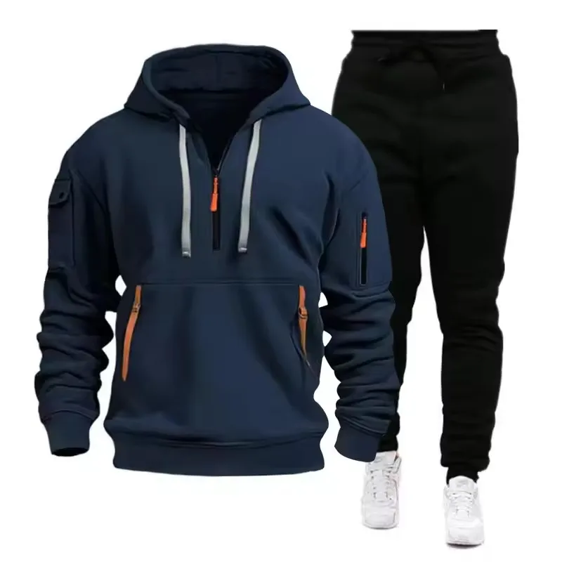 Men Tracksuit Casual Joggers Hooded Sportswear Jackets And Pants 2 Piece Sets Hip Hop Running Sports Suit S-XXXL