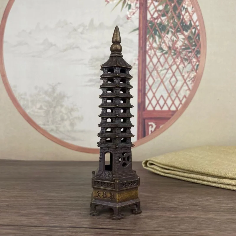 Wenchang Tower Ornament, Nine-Tier or Thirteen-Tier, Pure Copper, for Study Room or Office Desktop Decoration, Brass Layered Cra