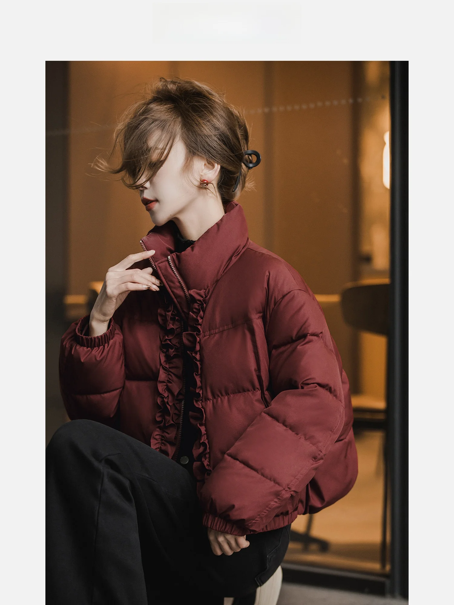 

Женская зимняя куртка Levia Cotton Jaet: новая модель в стиле ретро, белая, с воротником-стойкой, с деревянным декором, свободного кроя, для повседневной носки