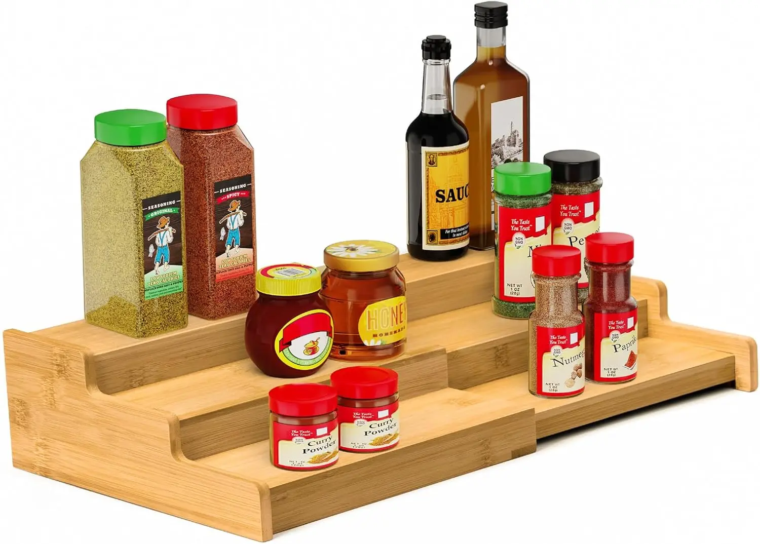 

Bamboo Spice Rack, 3-Tier Expandable Organizer for Cabinet Storage