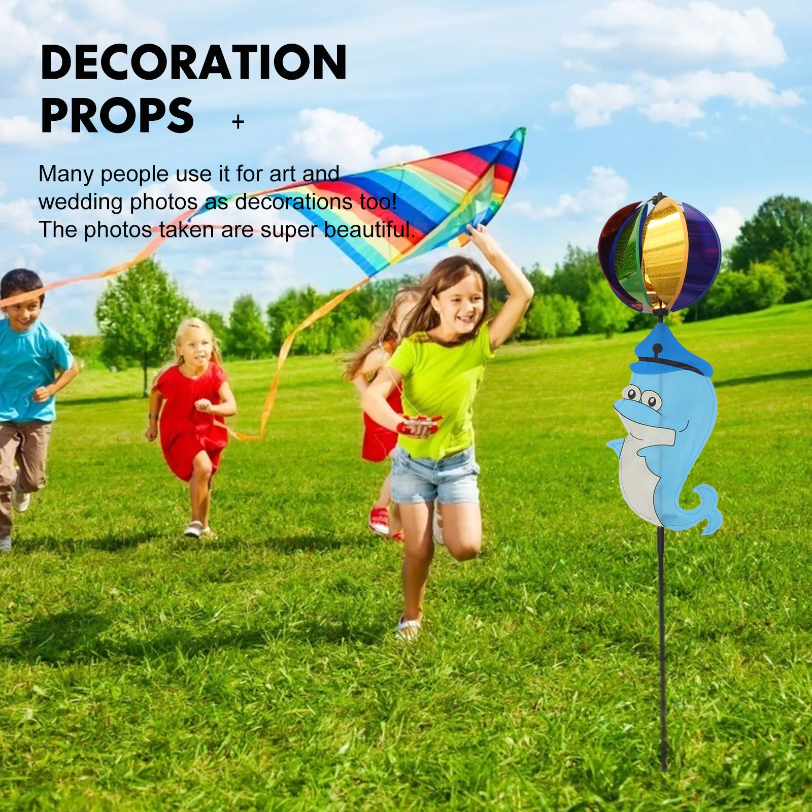 

3Pcs Dolphin Top Ball Garden Decor Bright Color 3D Windmill Landscape Decoration Lawn Party Outdoor Kindergarten Props
