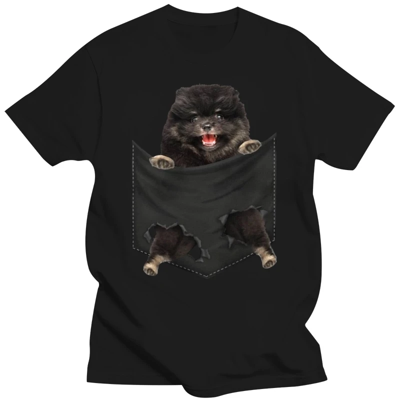 fashion black tshirts for male tshirt Men T Shirt Pomeranian Black Pocket Mid T Shirt Women T-Shirt black t shirt