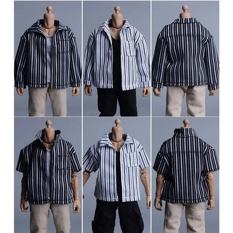 1/12 Maßstab Herren Trend-Streifen-T-Shirt Langarm-Kurzarm-Hemd Puppenanzug Modell für 6'' Soldaten-Spielzeugfiguren Körper-Ornament – Detail 3