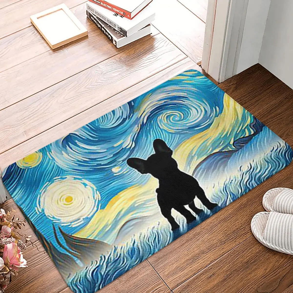 French Bulldog Admiring Van Gogh's Night Anti-slip Doormat Floor Mat Carpet Rug for Kitchen Entrance Home Balcony Footpad Mats