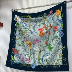 Modern Fashion Twill Silk Tulip Plant Flower Ladies Sunscreen Shawl Large Square Scarf Scarf Silk Scarf Wholesale