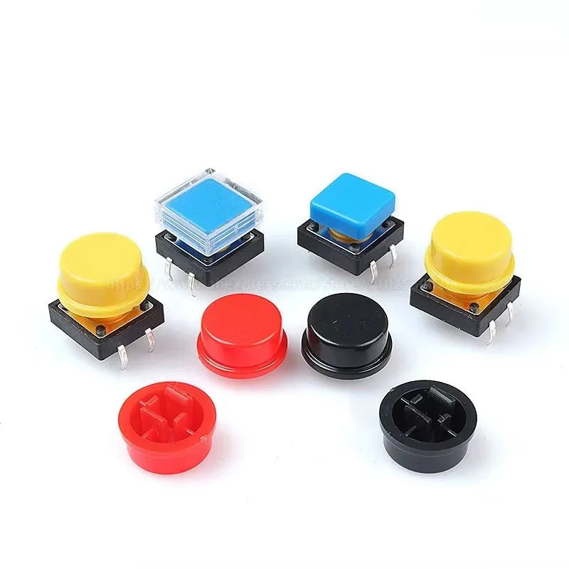 20PCS 12*12*7.3 B3F B3F-4055 12*12*7.3mm Tactile Switches Square Push Button Tact Switch Micro switch Yellow 4Pin Key switch cap