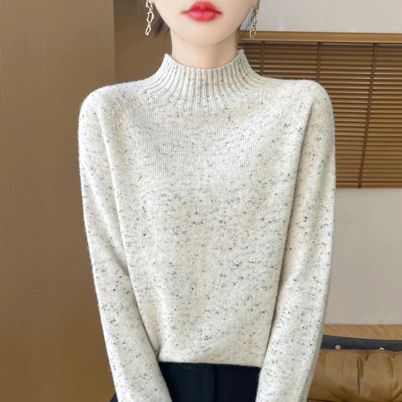 

2024 Autumn/Winter New Women's Knitted 100% Pure Wool Half High Collar Casual Fashion Woolen Sweater