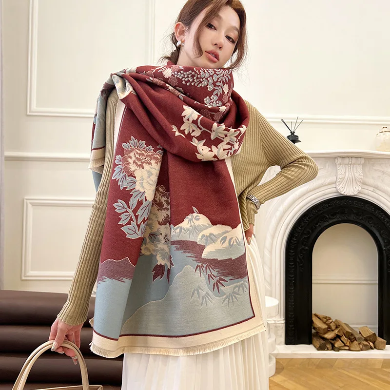 Women Warm Pashmina Blanket Luxury Winter Cashmere Blend Scarf Horse Scarves Thick Foulard Bufanda Female Shawl Vintage Wraps