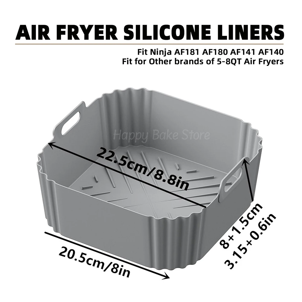 8.8inch Square Silicone Air Fryer Liner, Reusable Baking Basket Instant Pot, for Ninja Air Fryer Pro XL AF141/AF140/AF181/AF180