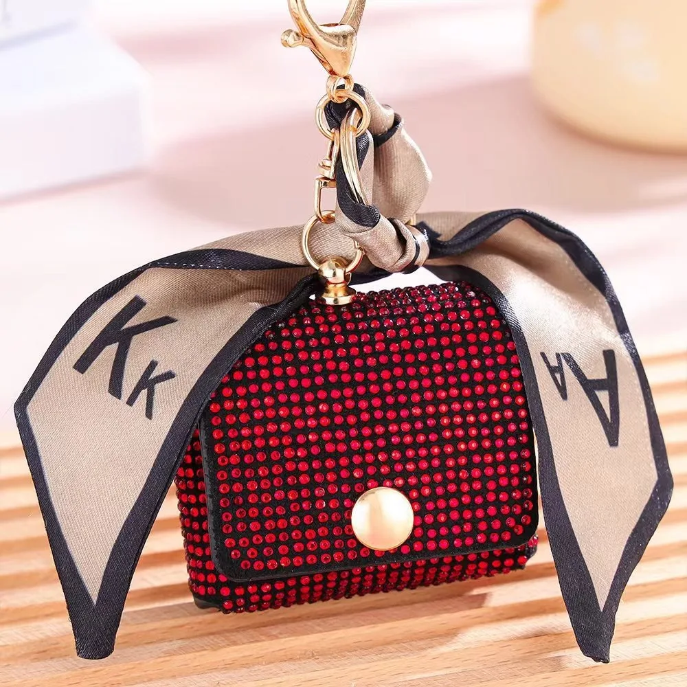 Shiny Diamond Mini Coin Purse Key Chain Lipstick Bag with Flap Storage Bag Portable Travel Makeup Bag Earphone Bag Mom Gift