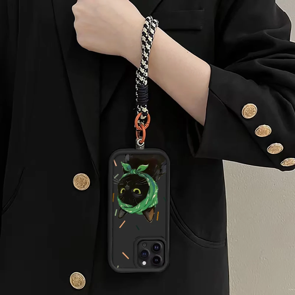 Ölgemälde-Katzen-Handyhülle mit Trageriemen für iPhone 11 12 13 14 15 16 17 Pro Max 15 14 13 Plus 17E Stoßfeste Matte Silikonhülle – Detail 4