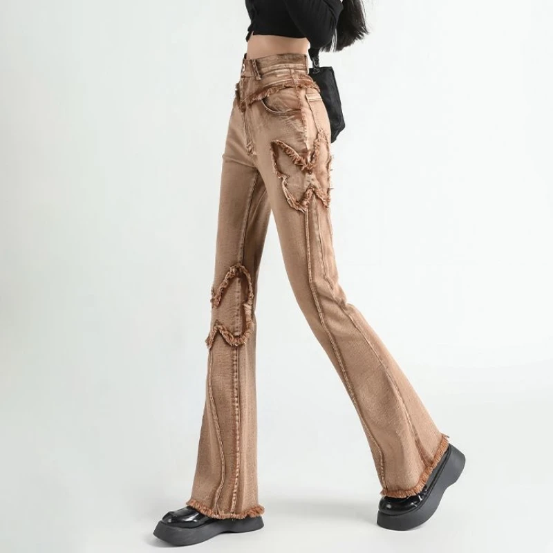 Autumn new elastic casual high waist slimming niche street design sense flared trousers women versatile fashion pants