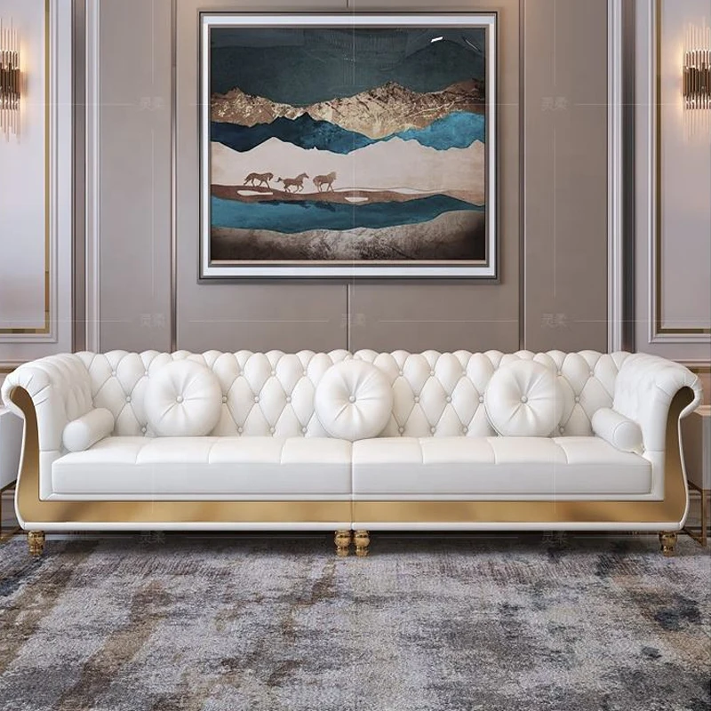 

# New Design Modern Royal Luxury Chesterfield Leather Sofa Set for Home Hotel Living Room Salon Sofa Furniture