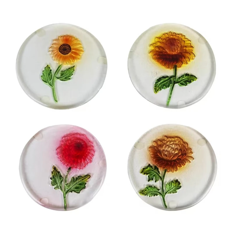 

Glazed coaster cover four 3 types of thermal insulation coasters Thickened glazed transparent flower coasters