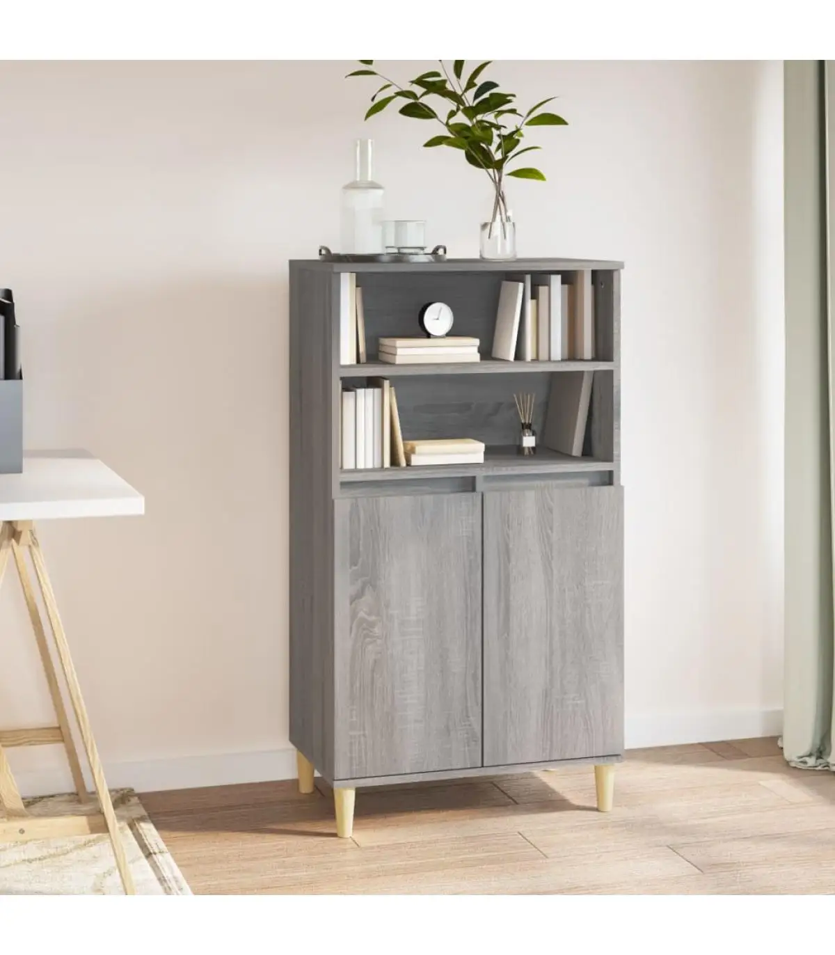 Sonoma gray plywood high sideboard 60x36x110 cm