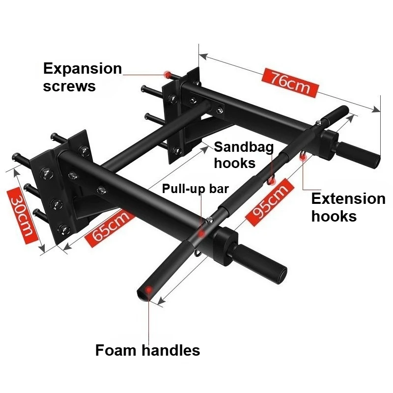 قضيب سحب ما يصل مثبت على الحائط، قضيب رفع للذقن عالي التحمل في صالة الألعاب الرياضية واللياقة البدنية في المنزل، 600 رطل، قضيب متعدد الاستخدام مع حامل ومسامير