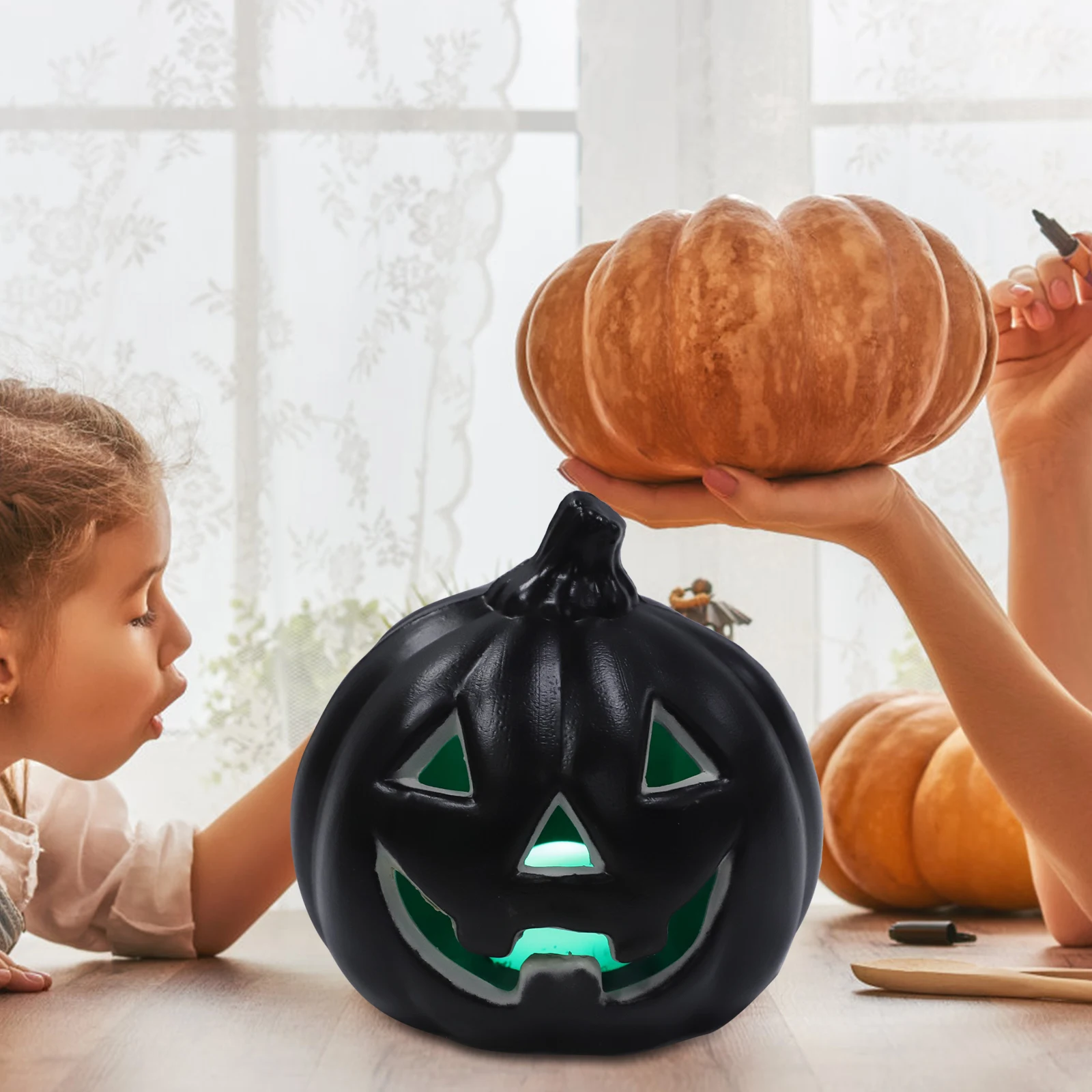 

Halloween Pumpkin Light Blow Molding LED Decoration Black Color Festive Props Photography Home Decor LED Lighting