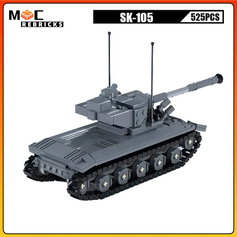 

Военный армейский танк SK-105, легкий танк, широкая дорожка, доспехи, автомобиль MOC, строительные блоки, сборная модель, головоломка, кирпичи, игрушки для мальчиков, подарки
