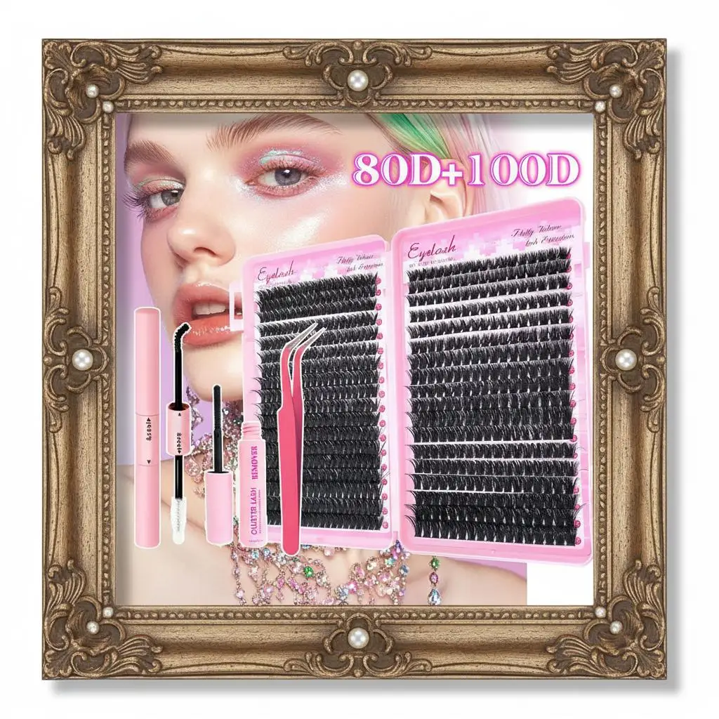 NEW 80D/100D まつげエクステキット ふわふわまつげエクステキット まつげとシール付き まつげピンセット 太いまつげクラスター ウィスピー
