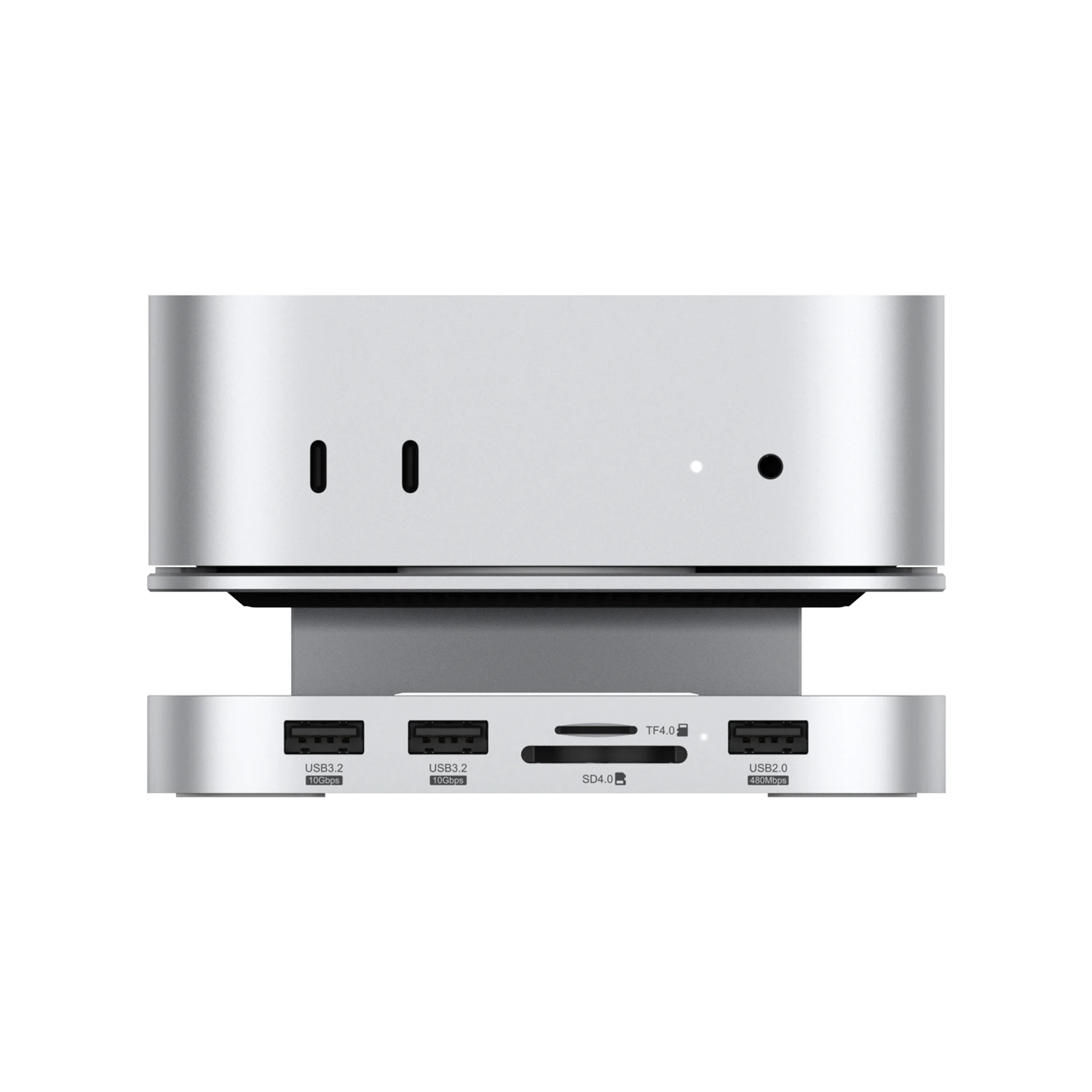 Qwiizlab Aluminum Stand Hub with NVMe SSD Enclosure for Mac mini M4/M4 Pro 2024, Card Readers 312MB/s, 2x USB-A 10Gbps, USB 2.0