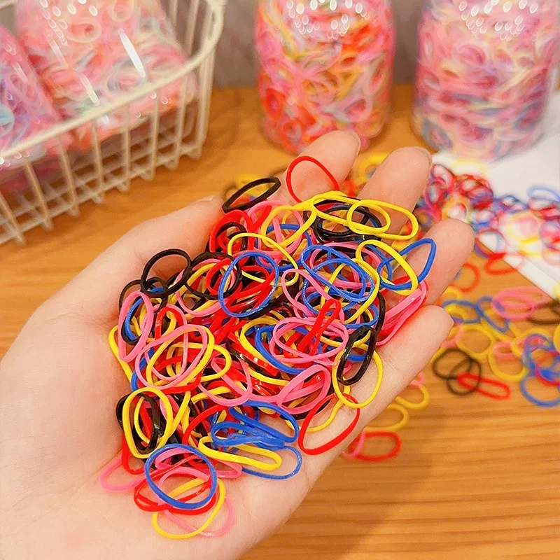 1000pcs/Barrel Cute Candy Color Hair Rope for Kids Korean Style  No Damage Scrunchie Fashionable Girls Hair Accessories