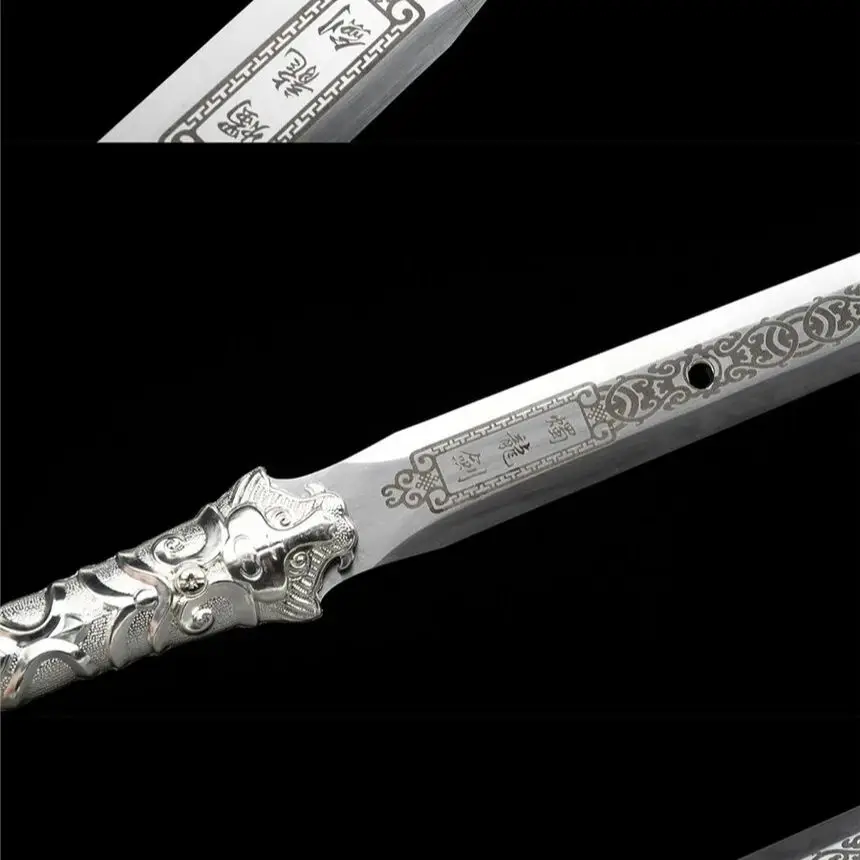 80cm Candle Dragon Silver Tiger Sword Medieval Battle preparation katana full tang Spring Steel Edge Cutting Ninja Kung Fu Marti