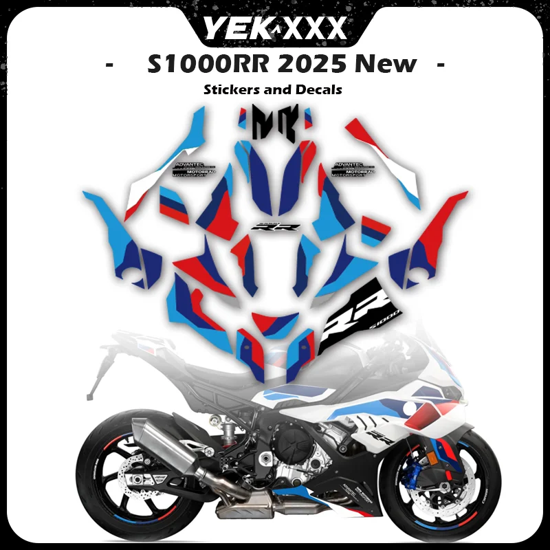2025 For BMW S1000RR Full Fairing Shell Decal Stickers - Blue and White Design Front Fuel Tank Rear Sticker