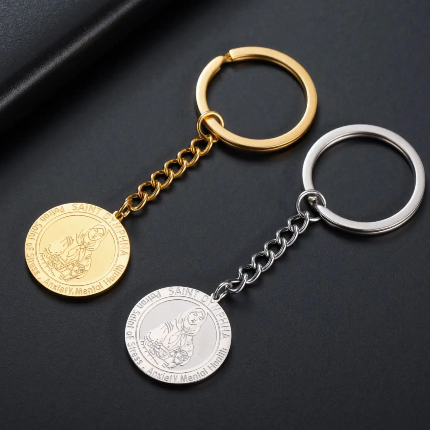 LIKGREAT llavero con colgante de santo para mujeres y hombres, St Dymphna, St Maximiliano, Kolbe, Gérard, medalla religiosa católica, regalo de joyería