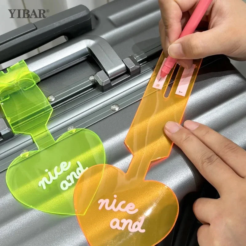 

Fluorescent Green Baggage Tag Portable Anti-lost PVC Suitcase Label Travel Writable Heart Shape Luggage Tag Travel Accessories