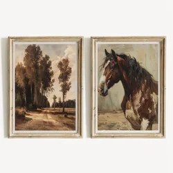Abstract Western Rustic Horse Forest Country Landscape Poster and Prints Canvas Painting Wall Art Pictures Home Farmhouse Decor