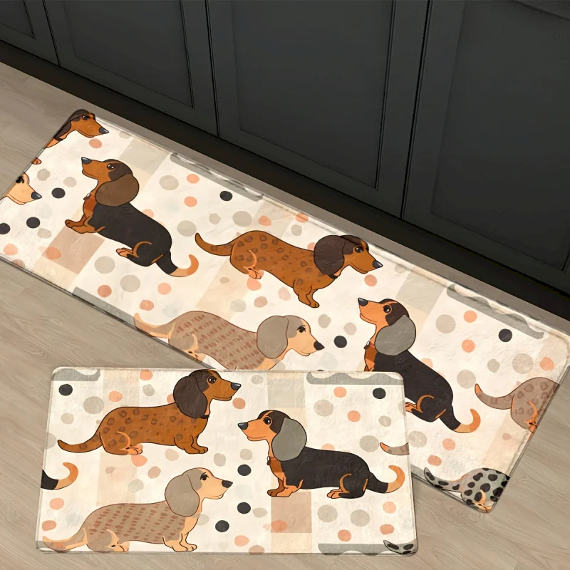 VIKAMA Cute Sausage Dog Kitchen Running Carpet Entrance Non slip Floor Mat Cartoon Dog Printed Floor Mat Home Decoration