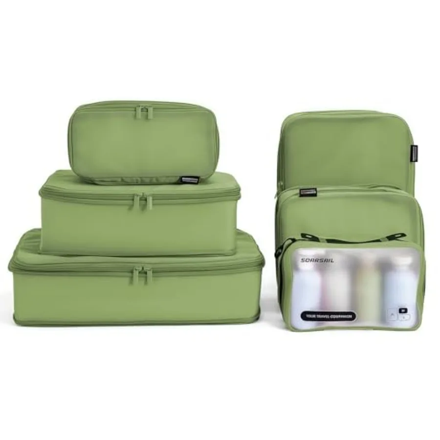 

6 Set Expandable Compression Packing Cubes for 714 Day Travel Durable Nylon Ox Luggage Organizers with IP6X Waterproof Toiletry