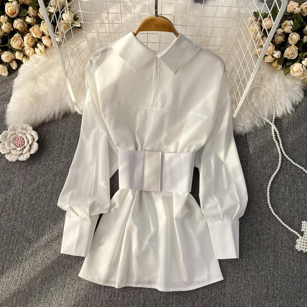 Camicie da donna con cintura in vita Abiti da donna eleganti alla moda autunno inverno Abito stile coreano Vintage Palazzo Cena Banchetti Abiti sexy