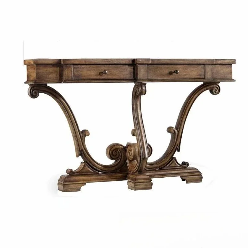 

Solid wood American retro carved porch table, wall drawer storage, foyer decorative table
